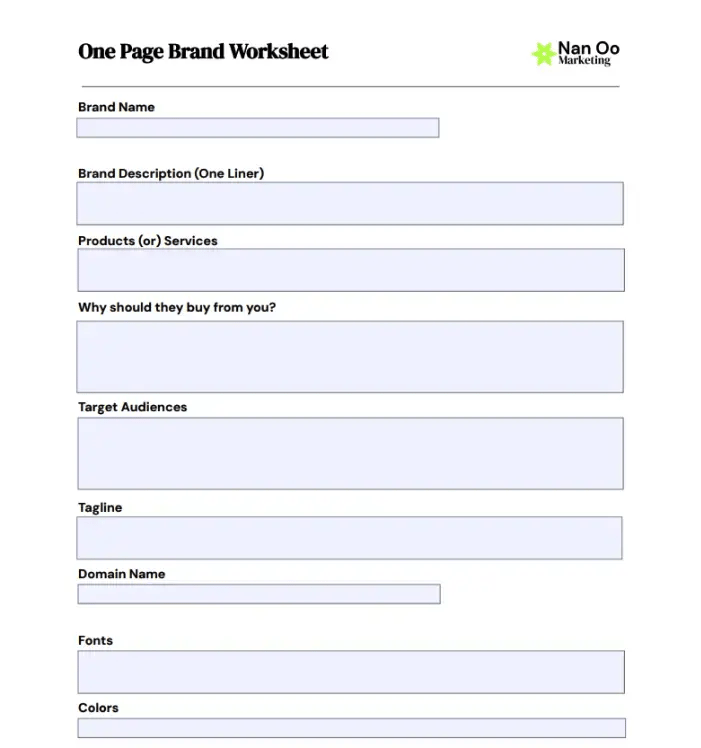 One Page Brand Worksheet