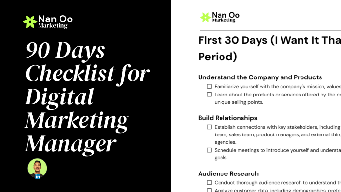 90 Days Checklist for Digital Marketing Manager